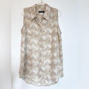 SIMPLY STYLED 90s Retro Sears Sleeveless neutral pattern tunic shirt collar